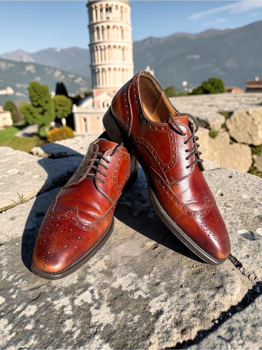 MAGNANNI Tormo Cognac Wingtip Brogue Derby Sz 7M Spain Burnished Leather